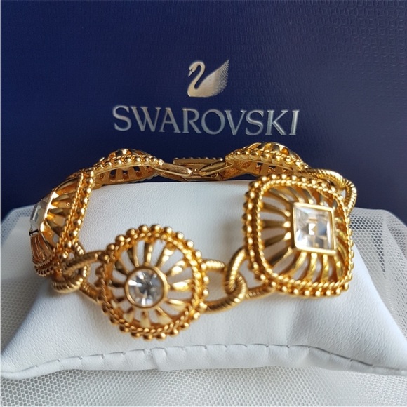 AUTHENTIC Swarovski 24k Gold Plated Chunky Statement Necklace Vintage RARE - Picture 4 of 15